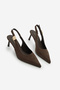 Women's Stiletto Pointed Toe Open Back Buckle Elastic Short Classic Heeled Shoes Zelor Brown Suede - 3