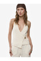 X Melis Ağazat - Double-Breasted V-Neck Sleeveless Blouse with Wrinkled Fabric Texture and Metal Accessories
