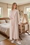 New Season Beige Shawl Collar Patterned Design with Breastfeeding Feature 100% Cotton Full Length Maternity Pajamas Nightgown Set - 6