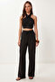 Halter Neck Linen Top and Bottom Set Lby0059 Black