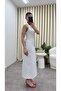 فستان ميدي بحزام حول الرقبة وطبعة منقطة باللون الأبيض - 4