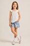 Girl's White Muslin Blouse and Cherry Embroidered Denim Shorts Set - 2