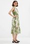 Women's Zero-Sleeve Gathered Waist Ruffle Detailed Hem Floral Patterned Chiffon Green Dress - 5