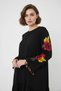 Women's Wide Round Neck Tassel Sleeve Embroidered Floral Pattern Viscose Black Dress - 3