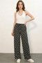 Women's Lace-Up Waist Polka Dot Wide-Leg Black Palazzo Trousers - 3