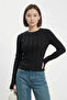 Women's Round Neck Textured Black Blouse - 6