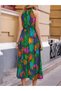 Women's Off the Shoulder Circle Neckline Pattern Maxi Single Jersey Dress - 3