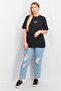 Women Crew Neck Short Sleeve Brand Logo Top, Black - 4
