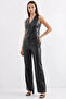 Women's V-Neck Buttoned Black Vest - 2