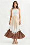 Women's Patterned Viscose Beige Skirt - 2