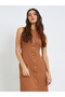 Brown Sleeveless Maxi Dress with Button Detail - 2