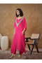 Fuchsia Embroidered Kaftan, Cami and Straight Pants Set - 3