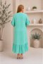 Plus Size Crew Neck Women's Dress with Metal Accessories, Sleeve Fold Detail and Flounce - 8