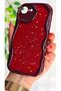 iPhone 16E Compatible Red Glittery Star Detailed Wavy Burgundy Silicone Case - 3