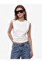 Cotton Slim Fit Crew Neck Sleeveless Blouse with Back Detail - 2
