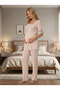 Women's Mink Short Sleeve Lace Detailed Buttoned Design Suitable for Breastfeeding 100% Cotton Maternity Pajama Set - 4