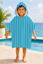 100598 – Boy's Turquoise Striped Poncho Towel 60X60 cm Hooded Pool Poncho - 3