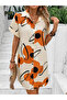 Women's Short Sleeve Collared Floral Patterned Short Single Jersey Dress - 2