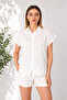 Women's White Short Sleeve Linen Shirt - - 2