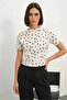 Women's Round Neck Gathered Short Sleeve Polka Dot Light White Blouse - 3