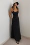 New Season Women's Black Flowy Sandy Fabric Rope Strap Round Neck Maxi Dress - Timeless Elegance Series - 7