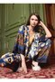 New Season Women's Satin Geometric Patterned Special Design Bralet Dressing Gown Pajama Set 3-Piece Set - 8