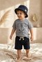 Baby and Child 3-Piece Marine Set - Anchor Printed Cotton T-Shirt, Linen-Look Shorts and Bucket Hat Set