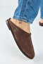 Tepoo Women's Genuine Leather Sabo Brown Slippers with Front Stitching Detail - 4