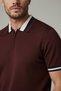 Interview Zippered Polo Collar Rayon Thin Knitwear Dark Burgundy T-Shirt - 4