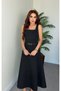 Women's Strappy Square Collar Beltless A-Shaped Long Imported Crepe Dress - 2
