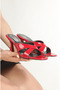 Red Patent Leather Classic 7cm Heel Women's Crossed Slippers Shoes New Season - 4
