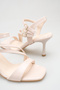 Beige Wrinkled Three-Buckle Cross-Strap Goblet Heel Evening Dress Sandals - 4