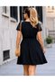 Women's Short Sleeve Double Breasted Collared Short Janjan Crepe Dress with Belt at the Waist - 3