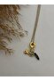 Steel Necklace with Blue Feather Detail and Evil Eye Charm - 2