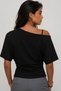 Women's White Asymmetrical Boat Neck Bat Sleeve Fitted Waist Cotton Blouse - 6
