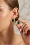 Malachite Green Oval Stone and Pearl Detailed Stylish Earrings with Forged Gold Color Frame