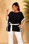 Women's Plus Size White Striped Belted Poncho Cut Casual Wide Fit Long Blouse - 6