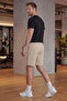 Men's Beige Ultra Light Parachute Fabric Bermuda Shorts with Pockets and Elastic Waist - 5