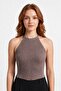 Premium - Tide Collection |   Mink Halter Neck Halter-Neck Wrap Textured Women's Crop Blouse