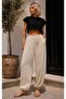 Tencel fabric premium textured balloon leg pants beige - white color