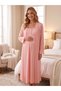 New Season Powder Fisto Linen Dressing Gown Special Design 100% Cotton Maternity Dressing Gown Nightgown Set with Breastfeeding Feature - 5
