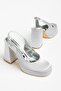 Emoyra Women's Silver Satin Platform Closed Toe Thick Heeled Shoes - 2