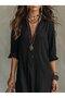 Women's long sleeve collared buttoned slit detailed long dress - 2