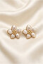 Lilac Enamel Flower Figured Gold Color Steel Earrings - 2