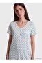 Lcw Dream Green V-Neck Patterned Women's Nightgown - 3