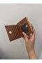 Women's Tan Clip-On Multi-Compartment Coin Pocket Mini Leather Wallet and Card Holder 11cm X 9cm - 2