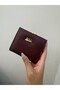 Women's Burgundy Clip-On Multi-Compartment Coin Pocket Mini Leather Wallet and Card Holder 11cm X 9cm