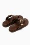 Lumi Brown Buckle Detailed Flip Flops for Women - 8