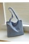 Blue Tote Bag, Women's Corduroy Bag, Casual Handbag, Large University Bags, Canvas Shoulder Bag, Light Blue Shoulder Bag, Women's Accessories, Ribbed Handbag, Canvas Shopping Bags, Daily Velvet Bag - 4