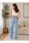 Flexible Waistband, Elastic Waist, Wide Leg Maternity Jeans, Light Blue - 5